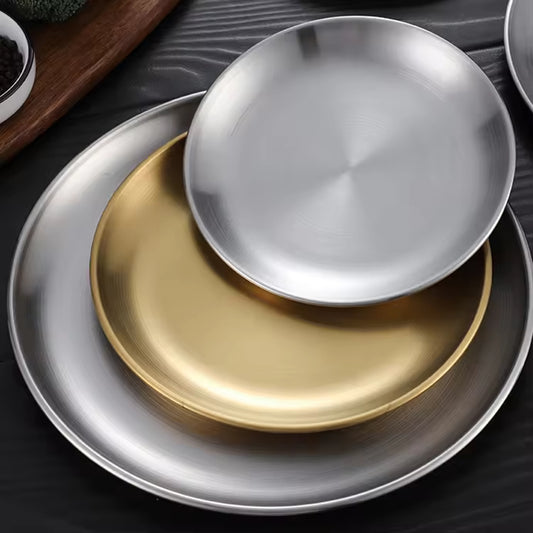Yurtrain Stainless Steel Dish OEM/ODM Korean Restaurant Barbecue Fruit Dinner Plate Golden Silver Polished for Parties Events