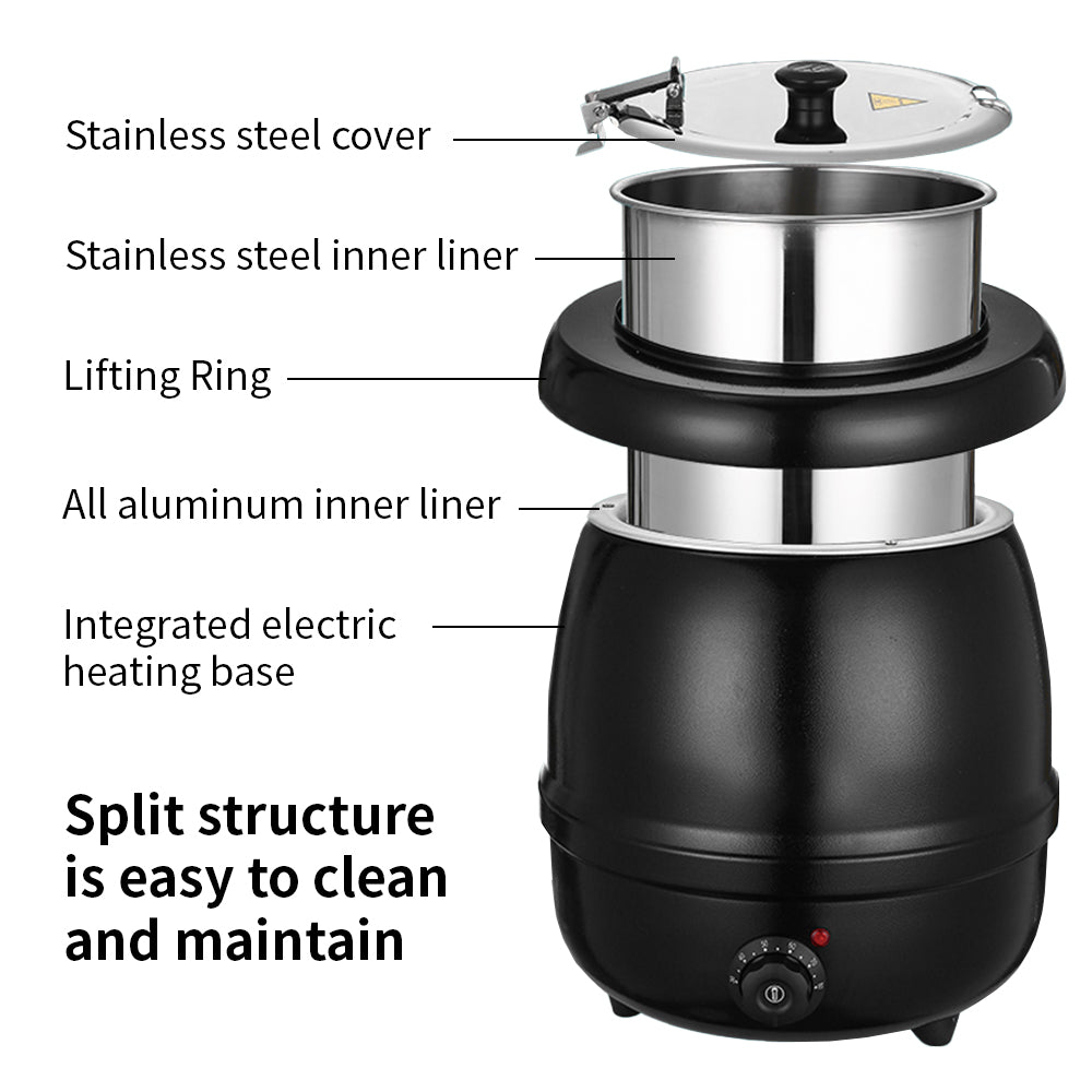 Yurtrain Commercial Kitchen Equipment Portable Black Stainless Steel Electric Soup Kettle Buffet Soup Food Warmer Catering