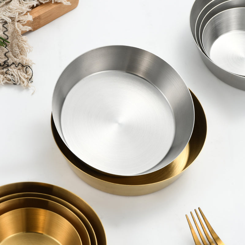 Yurtrain Commercial Stainless Steel Flat Snack Dish Korean Kimchi Sauce Seasoning Barbecue Dipping Plate Metal Material