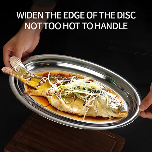 Yurtrain High Quality Stainless Steel Double Wall Dinner Fish Food Tray Multifunction Compartment Plate Dish for Hotel Wholesale