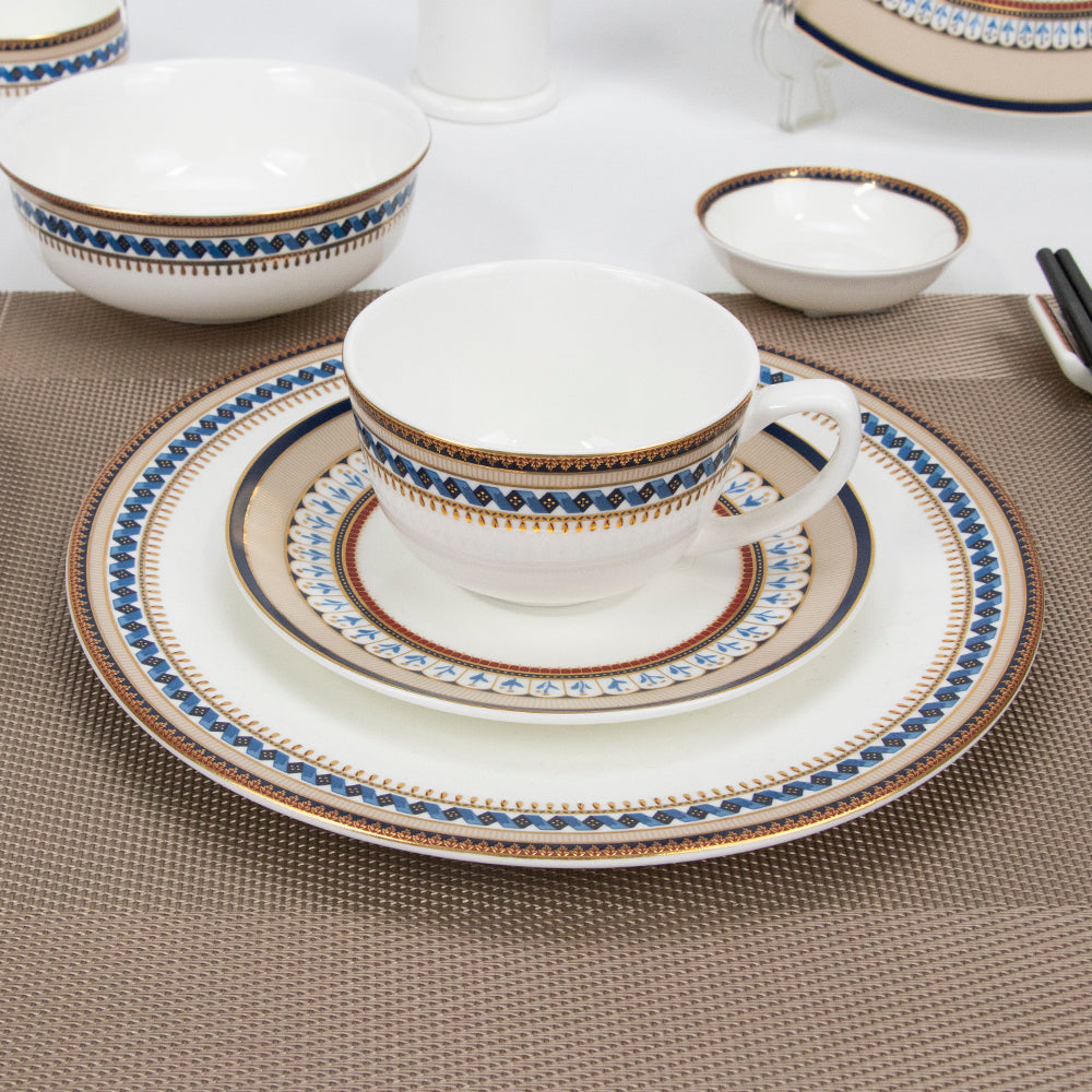 Yurtrain Luxury Royal Gold Rimmed Bone China Tableware Durable Cereal White Ceramic Bowls for Restaurant & Home Decoration