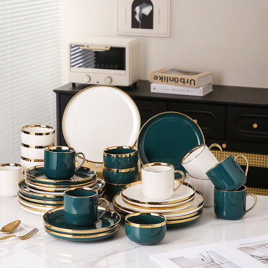 Yurtrain Hotel Restaurant Supplies Hot Sale Customized China Luxury Bone Ceramic Dinner Plate Sets Dinnerware