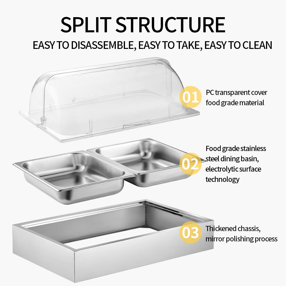 Yurtrain Stainless Steel Rectangular Serving Tray with Ice Box 9L Buffet Food Tray with Compartments to Keep Food Fresh