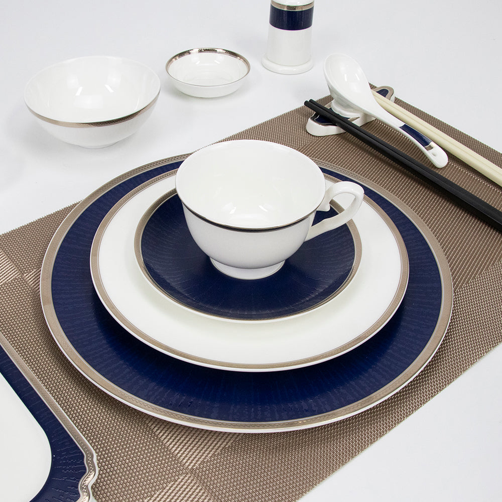 Yurtrain High-End Durable Ceramic Western Food Plate Set Blue Gold Edged Steak Plate for Hotel Restaurant Table Arrangement