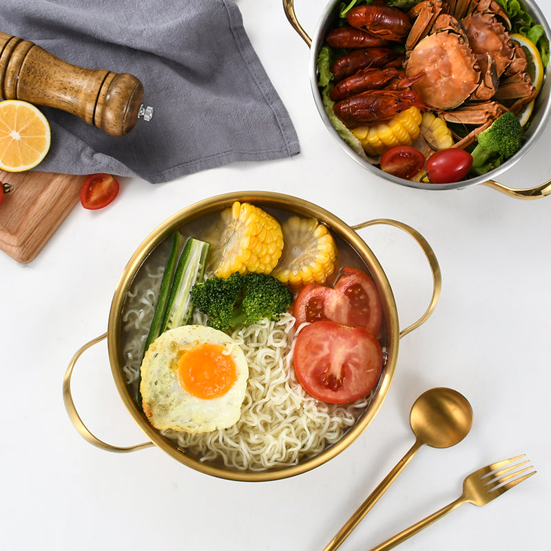 Yurtrian Golden Soup Stock Pot Nonstick Korean Stainless Steel Cooker Paella Pan for Noodle for Indoor Outdoor Household Gas