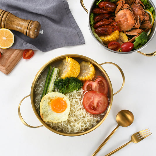 Yurtrian Golden Soup Stock Pot Nonstick Korean Stainless Steel Cooker Paella Pan for Noodle for Indoor Outdoor Household Gas