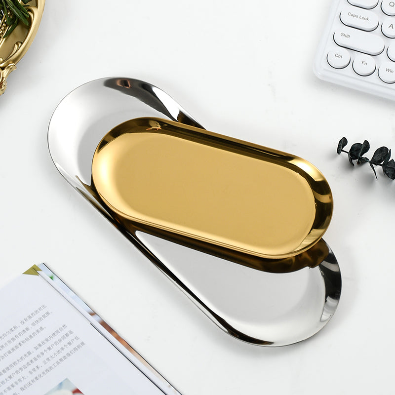Yurtrain Luxury Stainless Steel Gold/Silver Oval Tray Polished Nut Snack Fruit Tray for Dining Wedding Parties Towel Plates