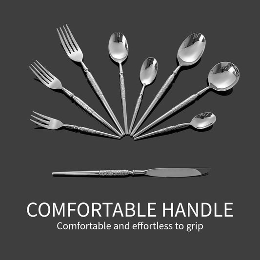 Modern Luxury Art Decor Stainless Steel Dishwasher Safe Mirror Kitchen Table Spoons Hotel Custom Cylindrical Steak Knife Fork