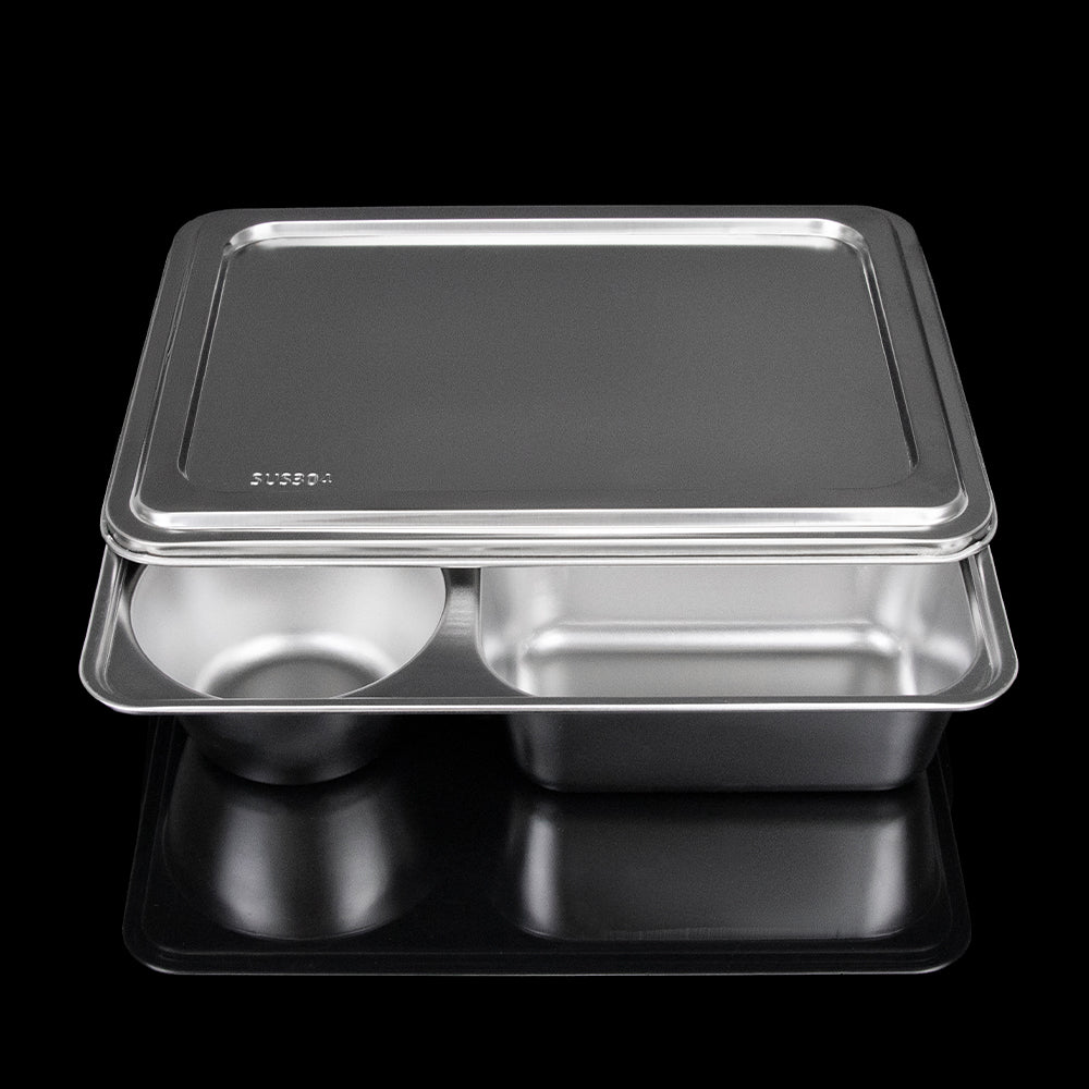 Yurtrain Wholesale 304 Stainless Steel Compartment Rectangle Snack Tray Polished Metal Lunch Box Lid Sustainable Plates