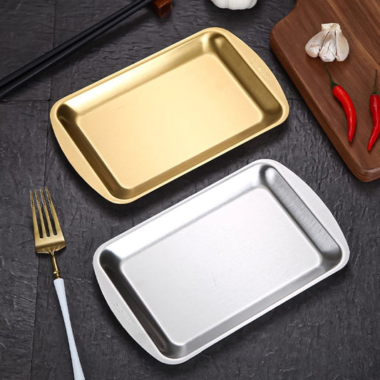 Yurtrain Customizable Thickened Stainless Steel Dinner Rectangular Korean Barbecue Meat Fruit Serving Tray Durable Hotel Serving