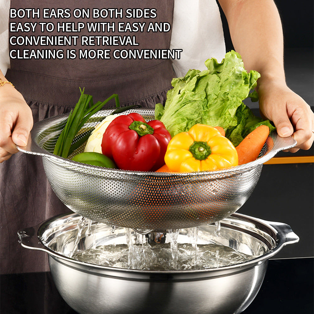 Yurtrain Japanese Style Stainless Steel Microporous Filter Kitchen Metal Supply Handle Drain Basket Rice Colander Strainer