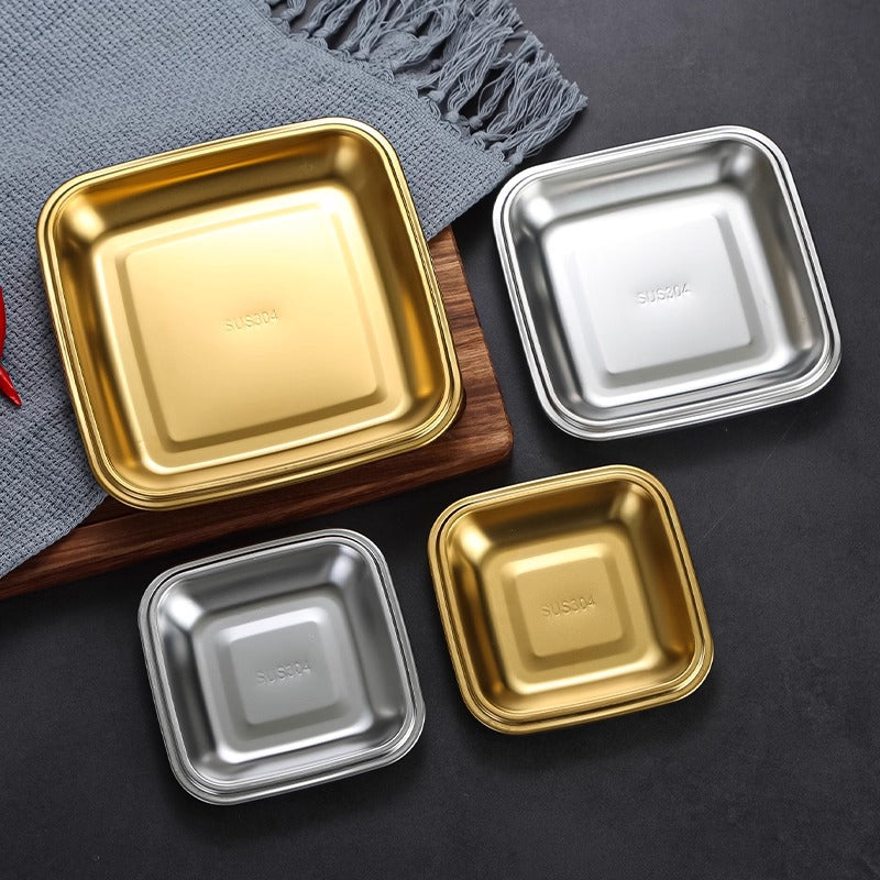 Yurtrain Korean Snack Plate 304 Stainless Steel Square Dish for Kimchi Cold Noodles Other Foods Flavor Dipping Serving Frost