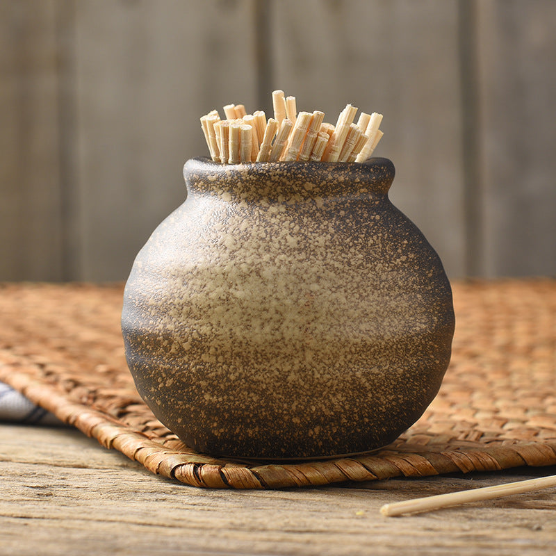 Yurtrain Japanese Style Restaurant Ceramic Toothpick Holder Handmade Porcelain Cylinder Toothpick Box Tableware Decoration