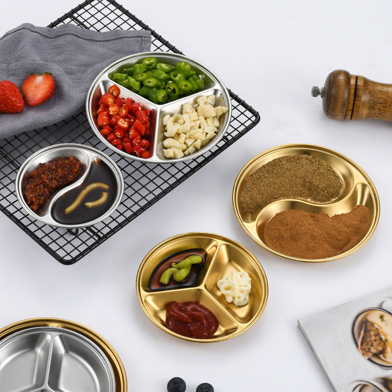 Yurtrain 304 Stainless Steel Hotel Restaurant Divided Container 2/3 Compartment Plate Seasonings & Condiments Metal Design