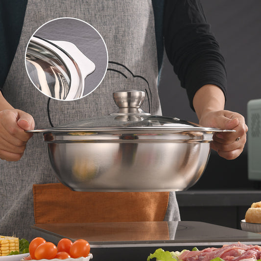 Yurtrian Stainless Steel Hot Pot Soup Stock Pots with Tempered Glass Lid Metal Kitchenware Compatible with Induction Cooker