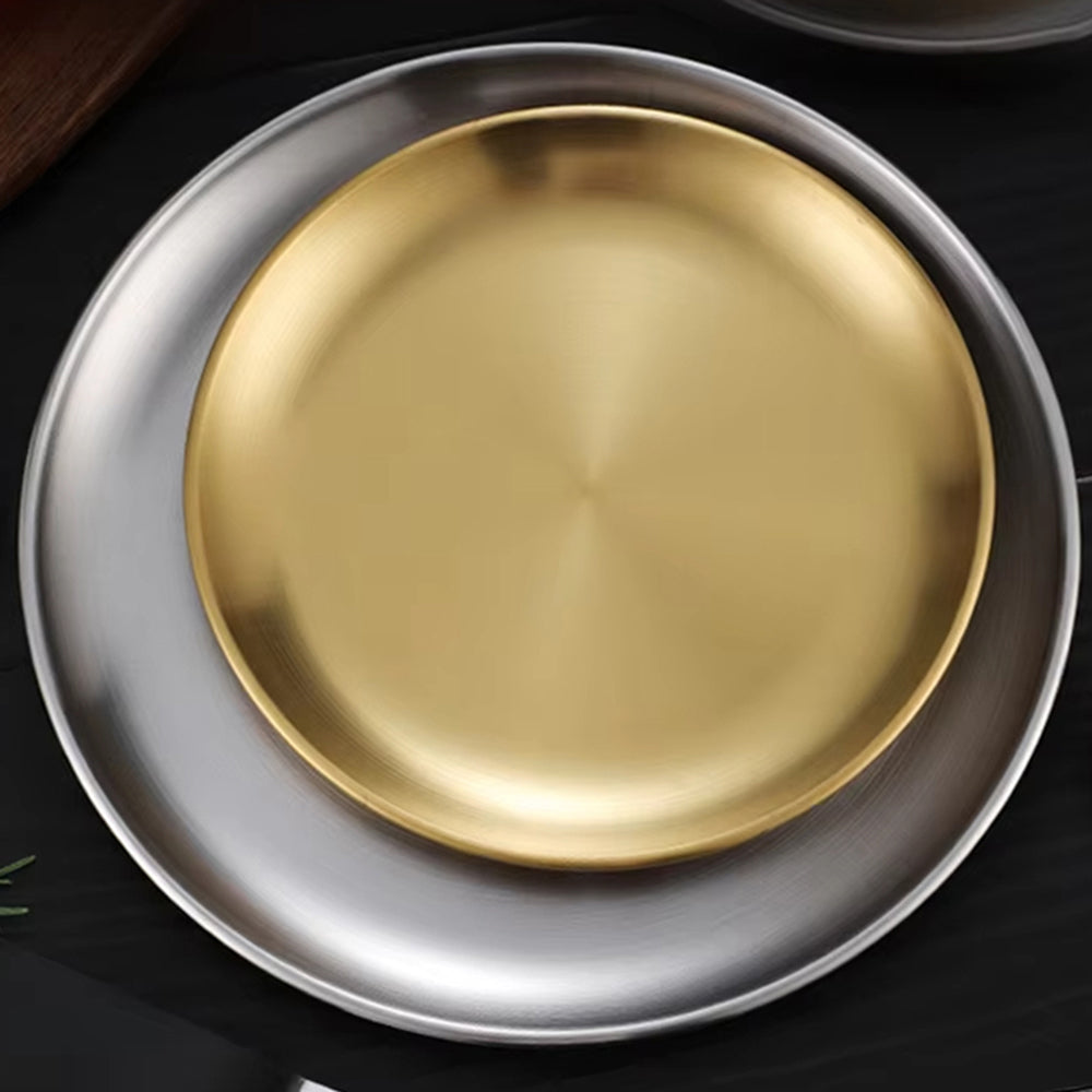Yurtrain Stainless Steel Dish OEM/ODM Korean Restaurant Barbecue Fruit Dinner Plate Golden Silver Polished for Parties Events