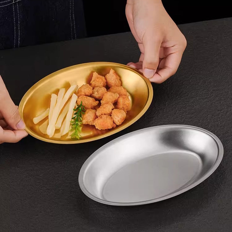 Yurtrain Hot Sale Modern Stainless Steel Oval Tray Gold Thickened Fish Plate Originally Manufactured for Dessert Dishes & Plates