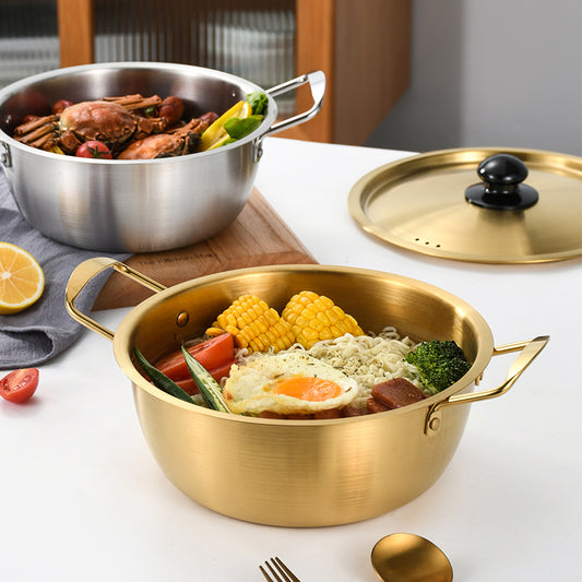 Yurtrain Korean Kitchen Cookware Instant Noodle Pot with Lid Small Aluminum Ramen Soup Pan Home Stock Pot Metal Material