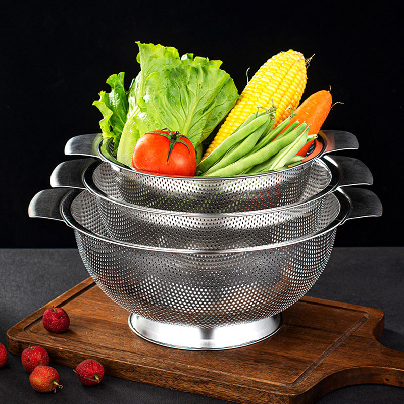 Yurtrain Stainless Steel Kitchen Strainer Colanders Set Fruit Vegetable Drain Wash Storage Basket Metal Drain Basket