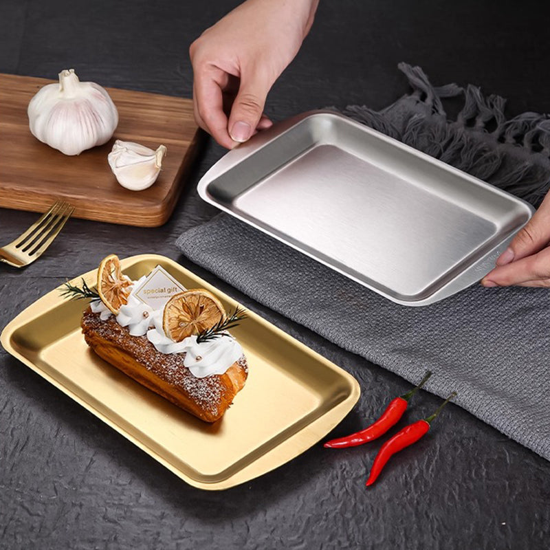 Yurtrain Customizable Thickened Stainless Steel Dinner Rectangular Korean Barbecue Meat Fruit Serving Tray Durable Hotel Serving