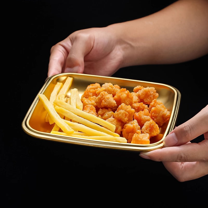 Yurtrain Korean Snack Plate 304 Stainless Steel Square Dish for Kimchi Cold Noodles Other Foods Flavor Dipping Serving Frost