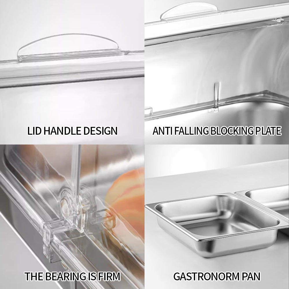 Yurtrain Stainless Steel Rectangular Serving Tray with Ice Box 9L Buffet Food Tray with Compartments to Keep Food Fresh