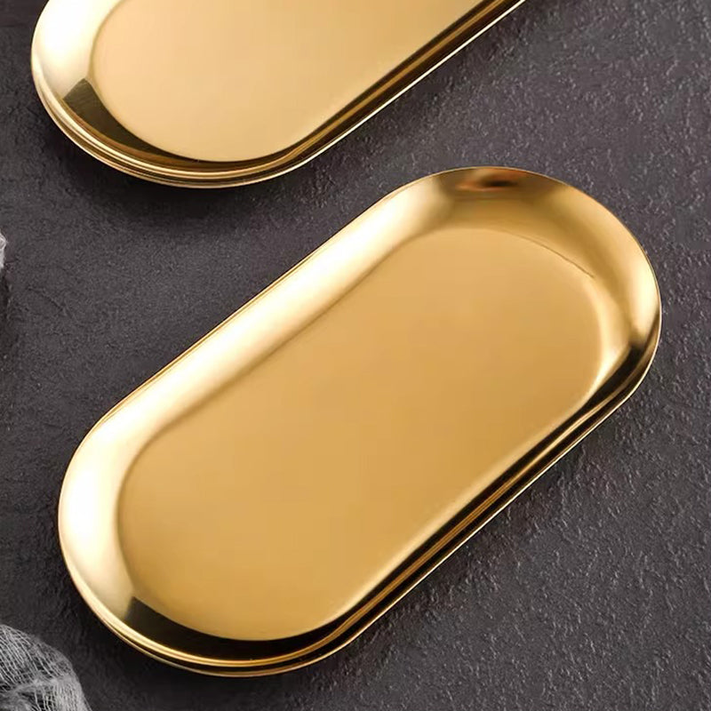 Yurtrain Golden Oval Towel Tray Stainless Steel Food Serving Plate Dishes for Wedding & Restaurant Use