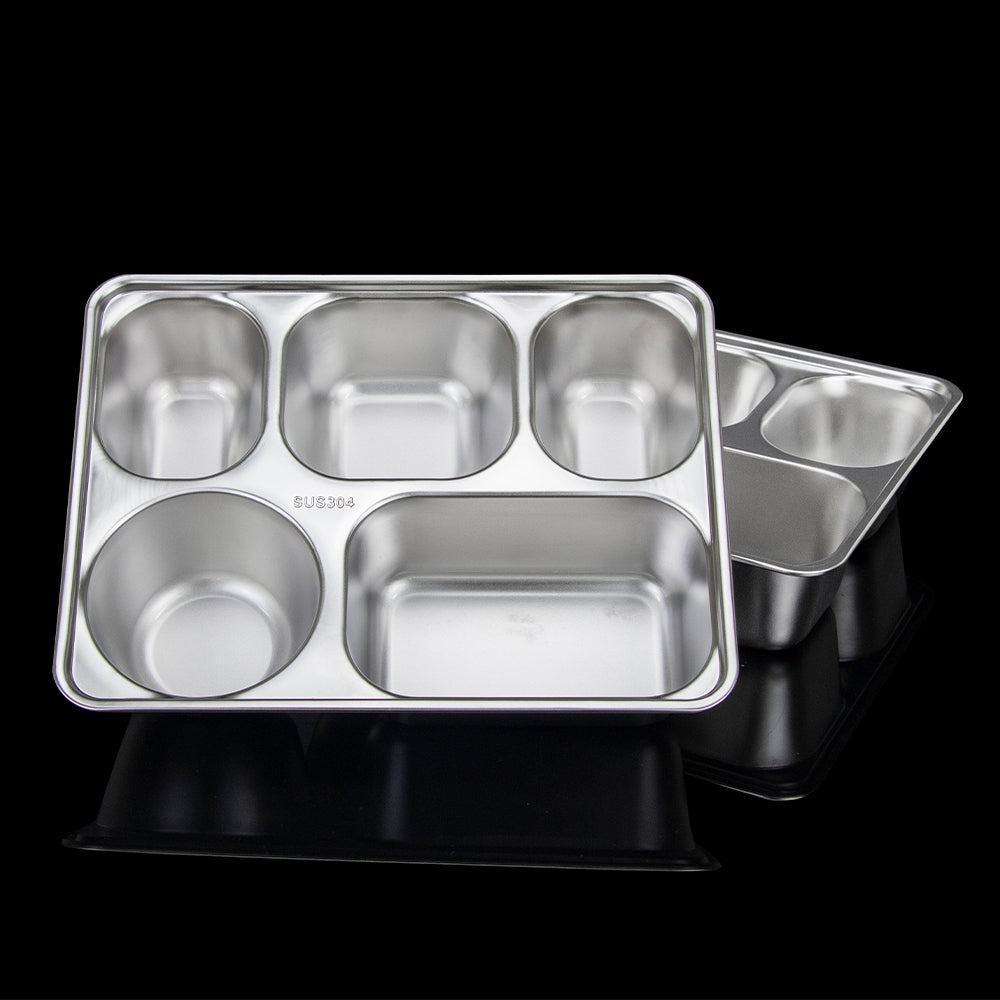 Yurtrain Wholesale 304 Stainless Steel Compartment Rectangle Snack Tray Polished Metal Lunch Box Lid Sustainable Plates