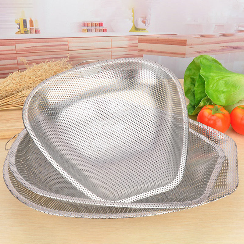Yurtrain Kitchen Stainless Steel Punching Basket Rectangular Metal Basket for Rice Washing Fruit/Vegetable Drain New Design