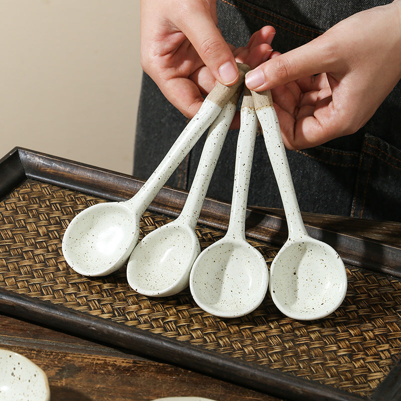 Restaurant Dinnerware Household Ceramic Soup Rice Spoon Japanese Style Coffee Tea Yogurt Ice-cream Spoon Household Dinner Spoon