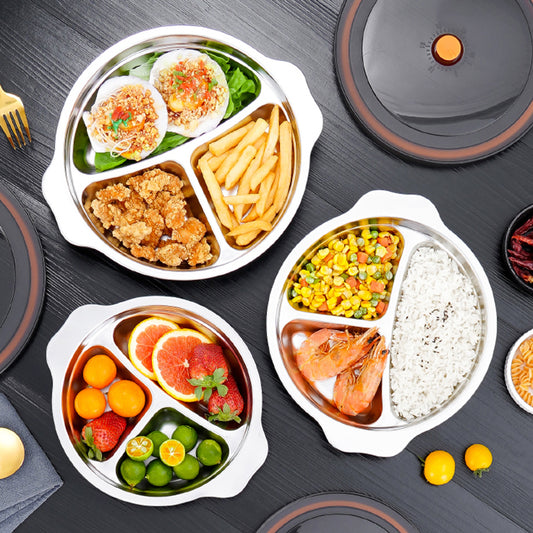 Yurtrain 304 Stainless Steel Insulated Lid Durable Dinner Baby Plate Dish with Leakage Proof Plate Dish for School Children