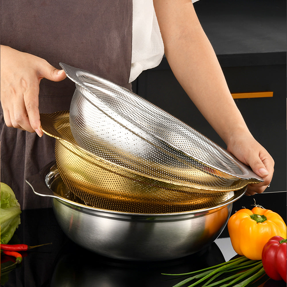 Yurtrain Japanese Style Stainless Steel Microporous Filter Kitchen Metal Supply Handle Drain Basket Rice Colander Strainer