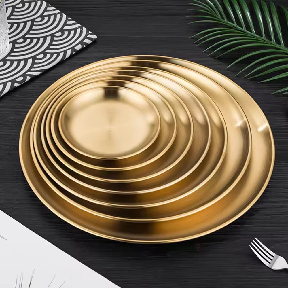 Yurtrain Stainless Steel Dish OEM/ODM Korean Restaurant Barbecue Fruit Dinner Plate Golden Silver Polished for Parties Events
