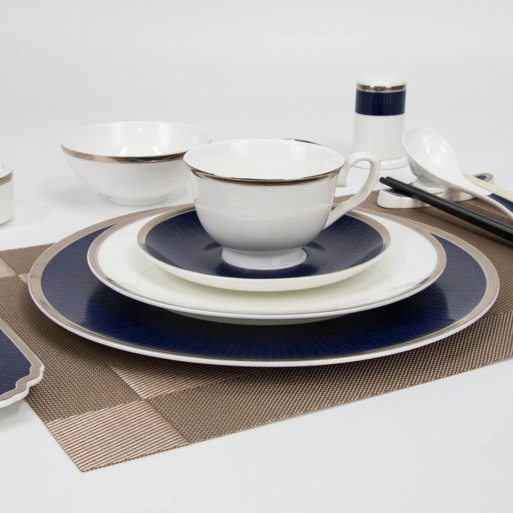 Yurtrain High-End Durable Ceramic Western Food Plate Set Blue Gold Edged Steak Plate for Hotel Restaurant Table Arrangement