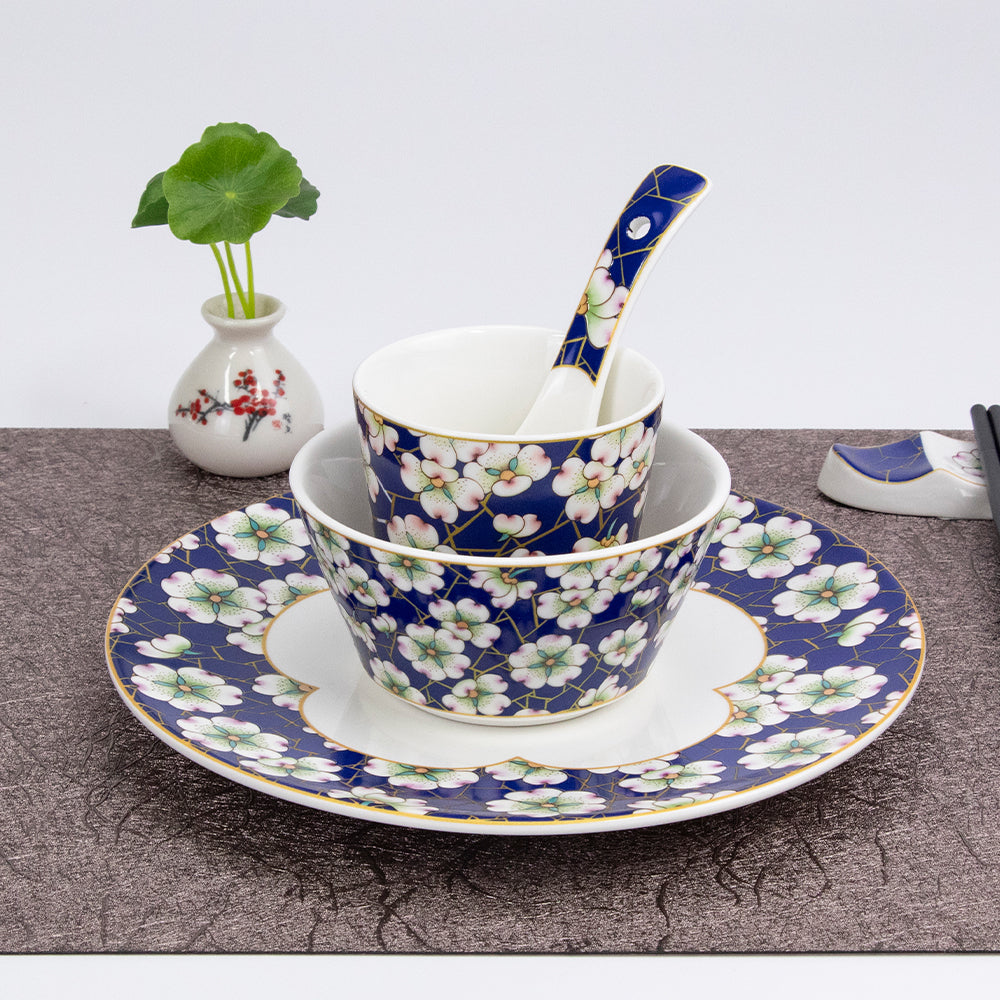 Yurtrain European Classic Bohemian Ceramic Bowls Plates Sets Green Hotel Dinnerware Porcelain Tableware Durable Hot Selling