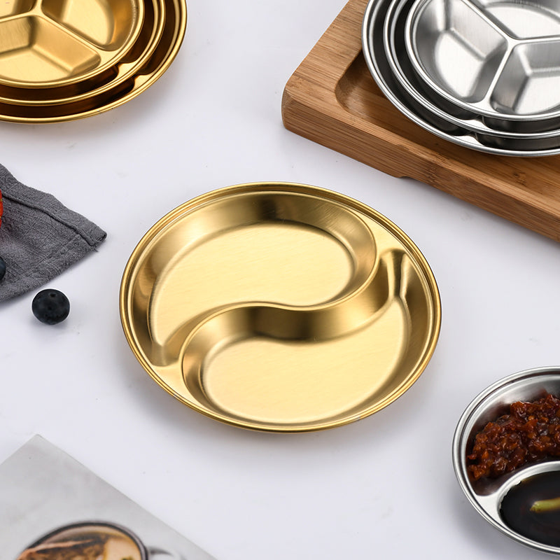 Yurtrain 304 Stainless Steel Hotel Restaurant Divided Container 2/3 Compartment Plate Seasonings & Condiments Metal Design