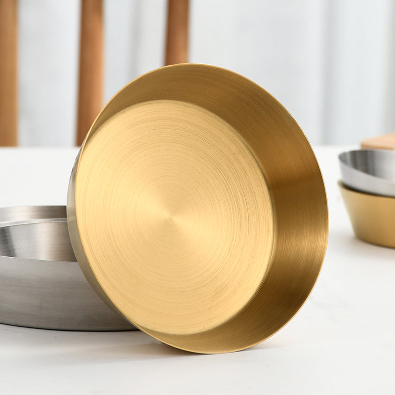 Yurtrain Commercial Stainless Steel Flat Snack Dish Korean Kimchi Sauce Seasoning Barbecue Dipping Plate Metal Material