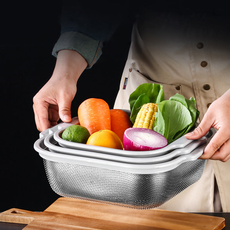 Yurtrain Hot Sale Metal Rice Washing Basket Strainer Fruit Vegetable Colander with Plastic Handle Rice Sieve