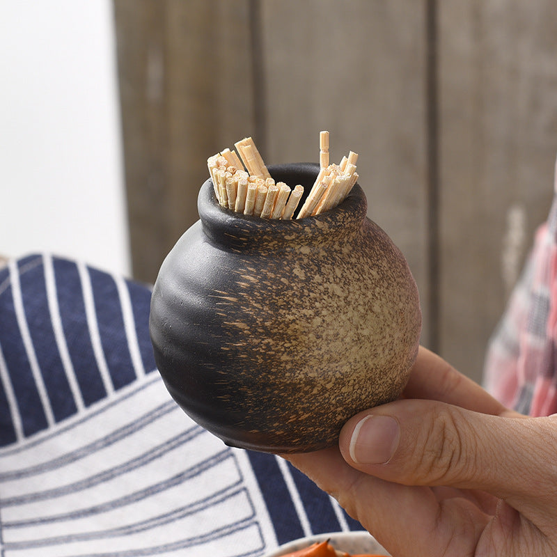 Yurtrain Japanese Style Restaurant Ceramic Toothpick Holder Handmade Porcelain Cylinder Toothpick Box Tableware Decoration