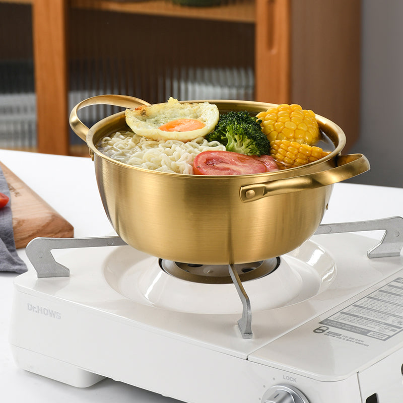 Yurtrian Golden Soup Stock Pot Nonstick Korean Stainless Steel Cooker Paella Pan for Noodle for Indoor Outdoor Household Gas