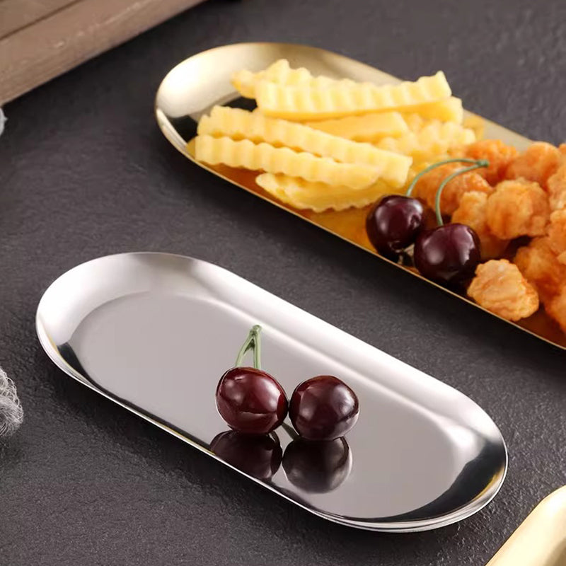Yurtrain Golden Oval Towel Tray Stainless Steel Food Serving Plate Dishes for Wedding & Restaurant Use