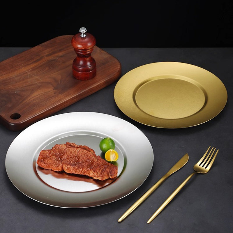 Yurtrain Wholesale Retro Barbecue Dinner Plate 304 Stainless Steel Tableware for Korean Restaurant Dishware