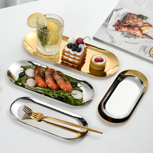 Yurtrain Luxury Stainless Steel Gold/Silver Oval Tray Polished Nut Snack Fruit Tray for Dining Wedding Parties Towel Plates