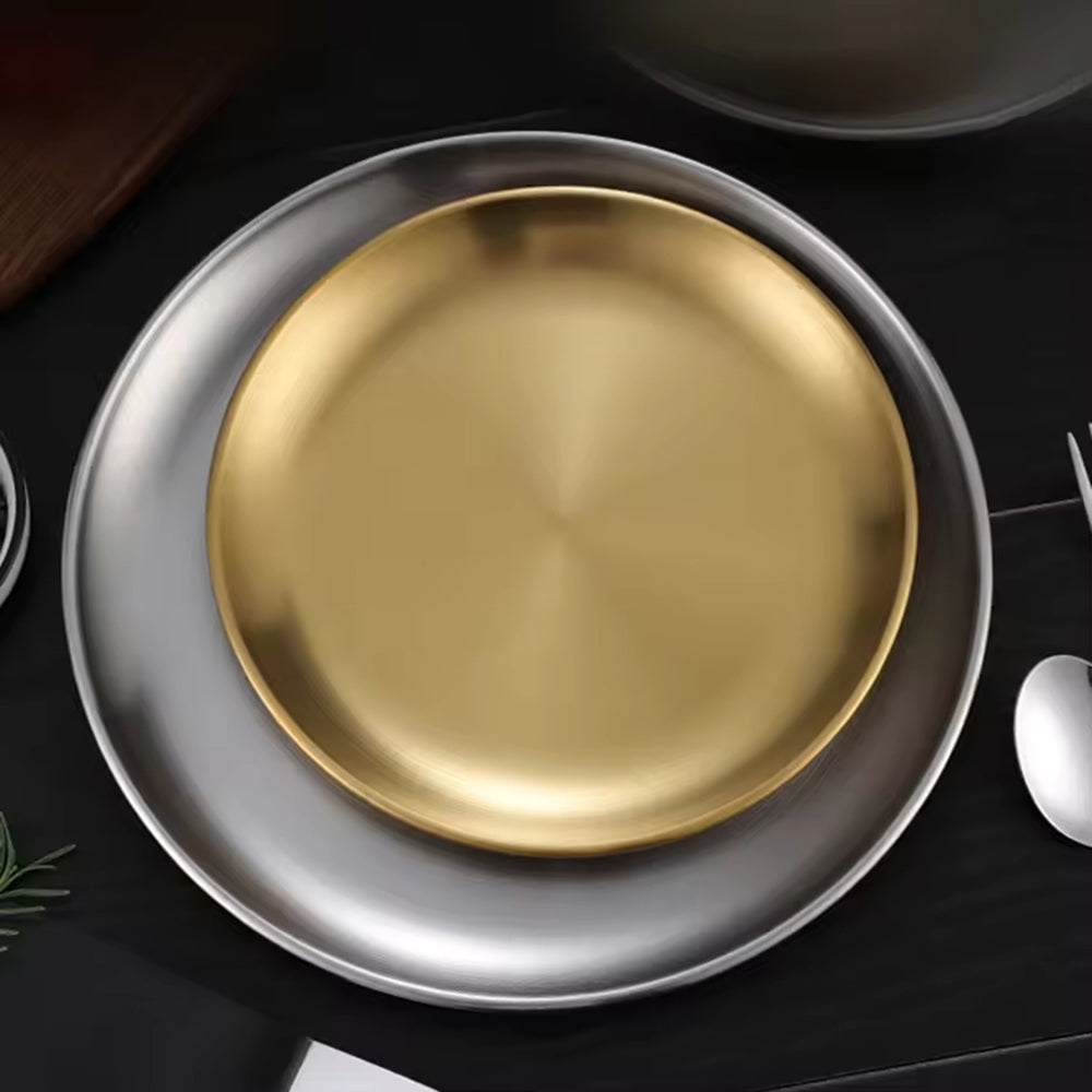 Yurtrain Stainless Steel Dish OEM/ODM Korean Restaurant Barbecue Fruit Dinner Plate Golden Silver Polished for Parties Events