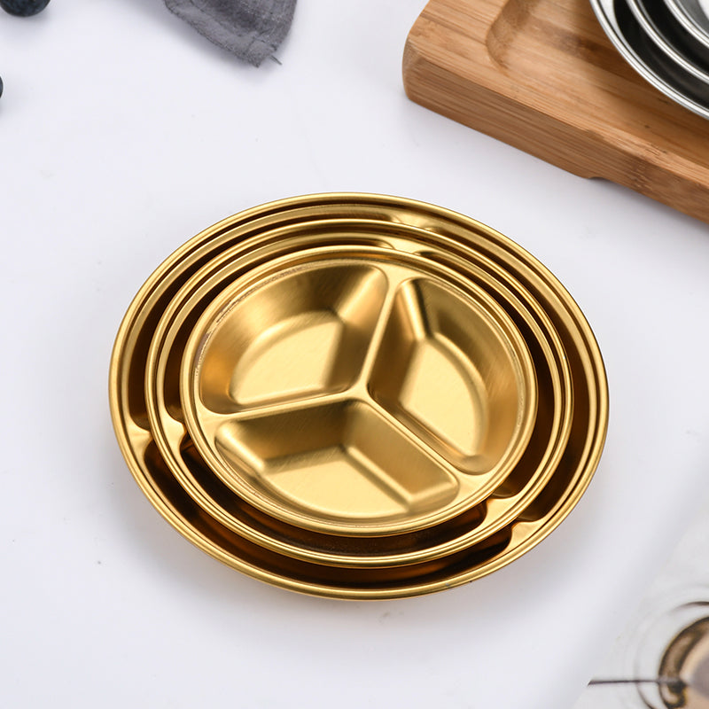 Yurtrain 304 Stainless Steel Hotel Restaurant Divided Container 2/3 Compartment Plate Seasonings & Condiments Metal Design