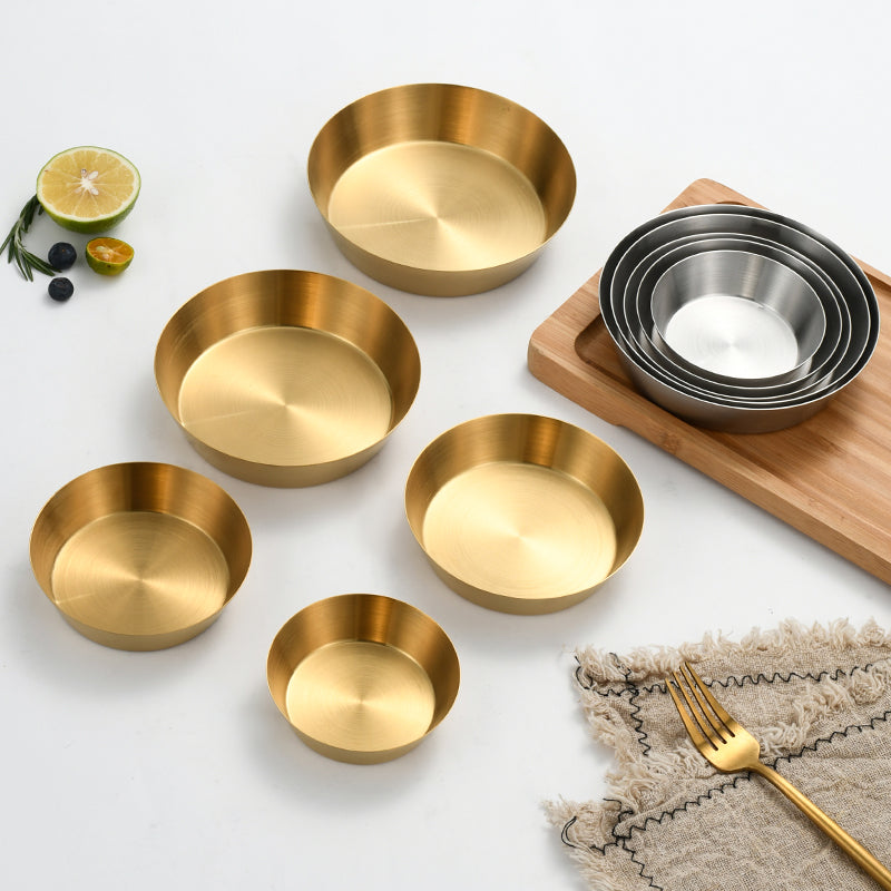 Yurtrain Commercial Stainless Steel Flat Snack Dish Korean Kimchi Sauce Seasoning Barbecue Dipping Plate Metal Material