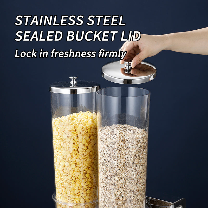 Yurtrain Dispenser Cereali Per Buffet Items 3 tank Stainless Stand Food Grain Rotating Acrylic Hotel Triple Cereal Dispenser