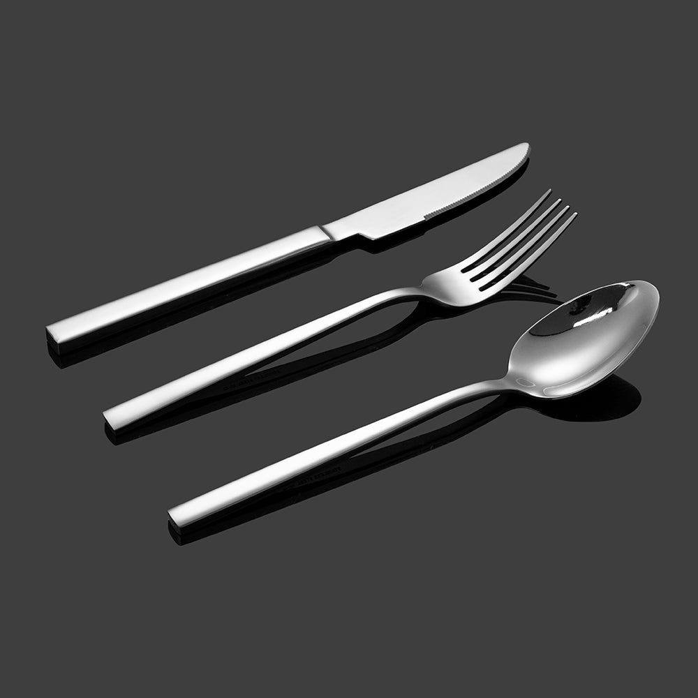 Yurtrain Kitchen Silver Plated Dishwasher Safe Fork Spoon Cutlery Set with Royal New Flat Design Long Handle Knives