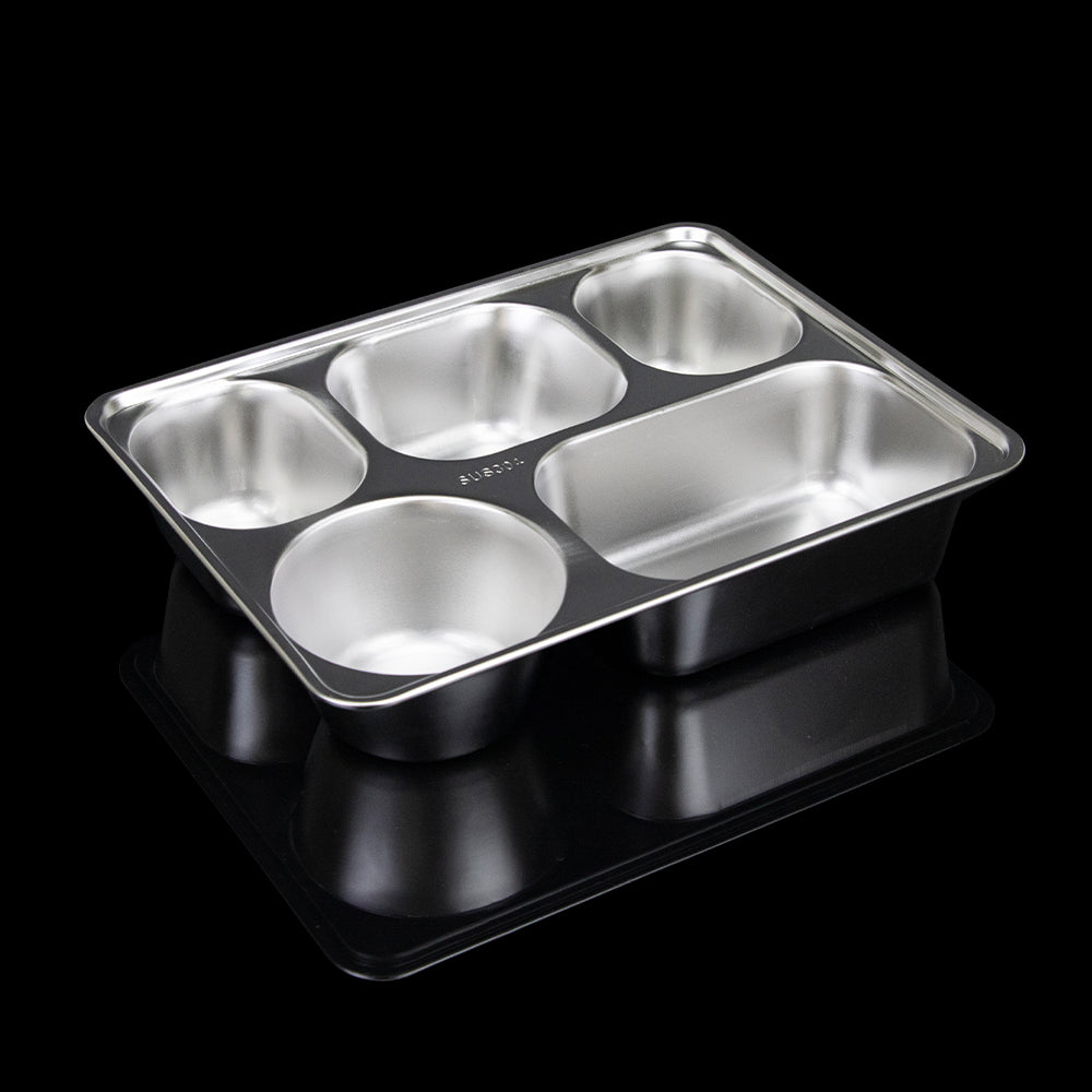 Yurtrain Wholesale 304 Stainless Steel Compartment Rectangle Snack Tray Polished Metal Lunch Box Lid Sustainable Plates