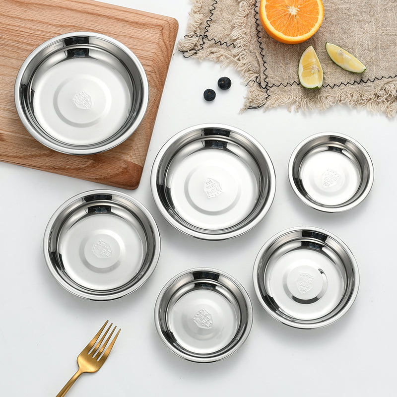 Yurtrain 304 Stainless Steel Dinner Plate Dishes Thicker Metal Polished Restaurant Supply Factory Wholesale